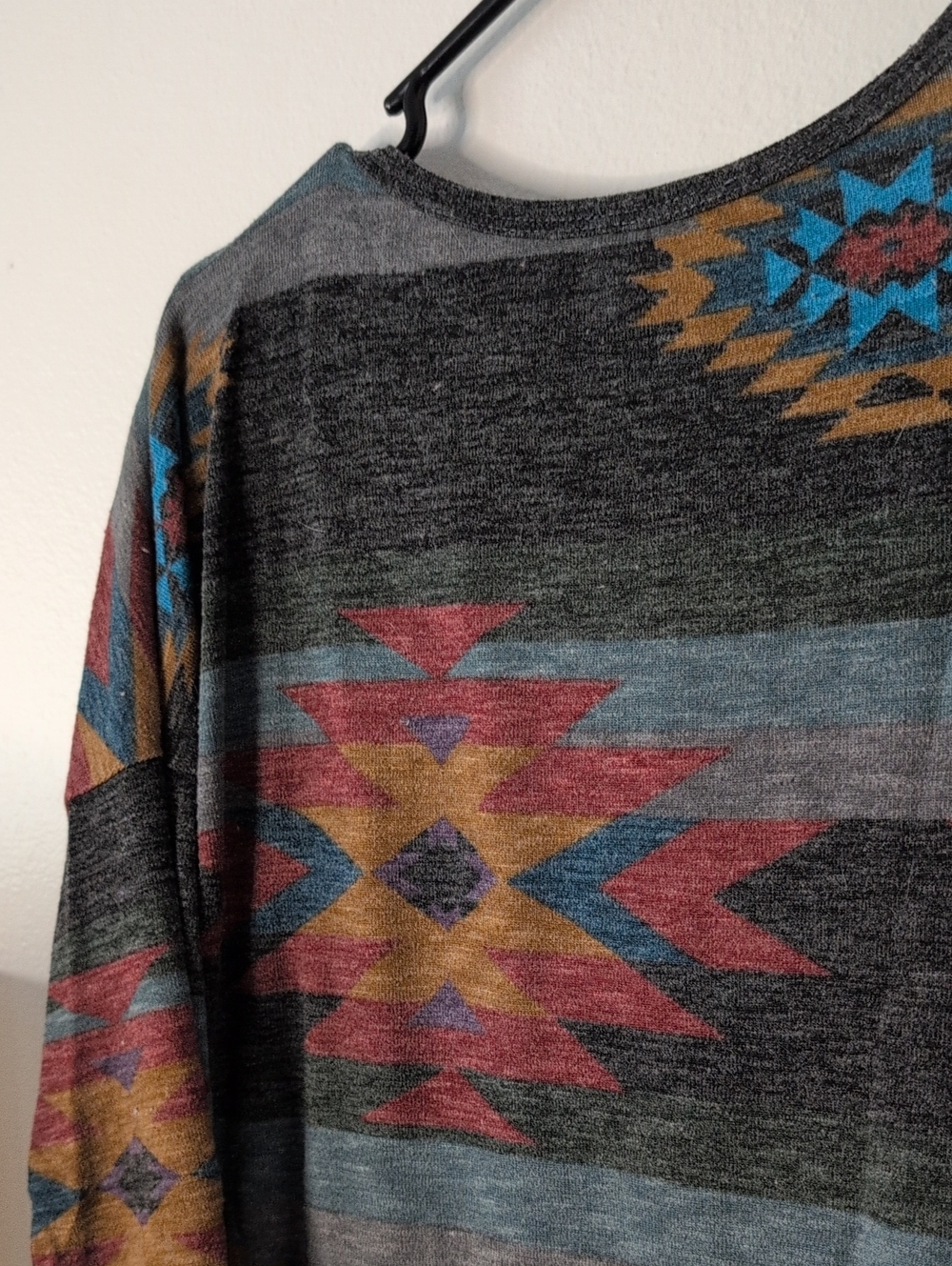 Women's Aztec Print Long Sleeve Top - Black/Multi - Picture 4 of 5